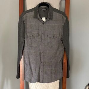 Men’s S Express Charcoal Checkered Long Sleeve Shirt